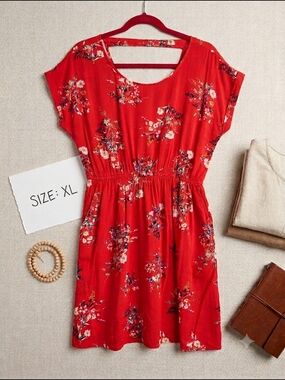 Pink Republic Red Floral Short Sleeve Mini Dress Size XL